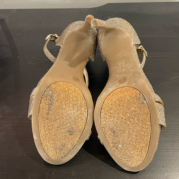Gold Sparkle Jessica Simpson Strappy Heels Sz 6.5 - Picture 7 of 7